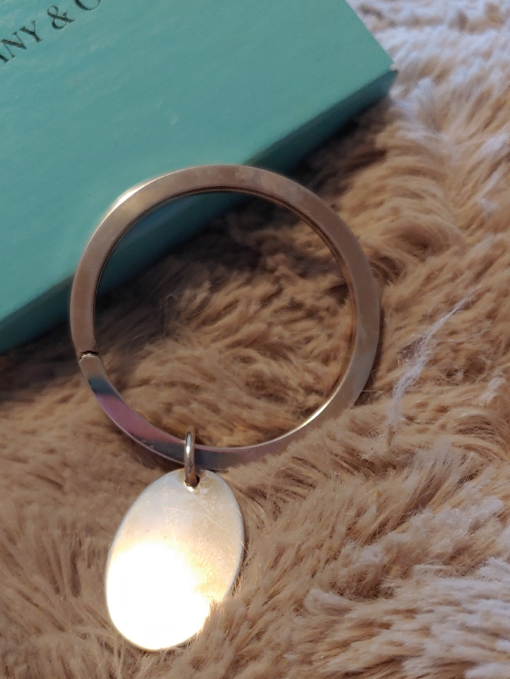 Tiffany & Co. Silver Oval Tag Key Ring with Blue Box